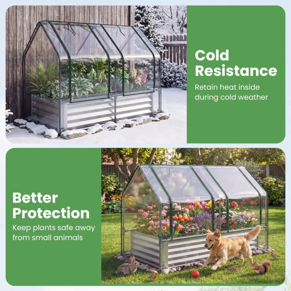 4 x 2 x 3 Feet Small Galvanized Raised Garden Bed with Greenhouse Cover-Silver - Silver - Raised Garden Beds