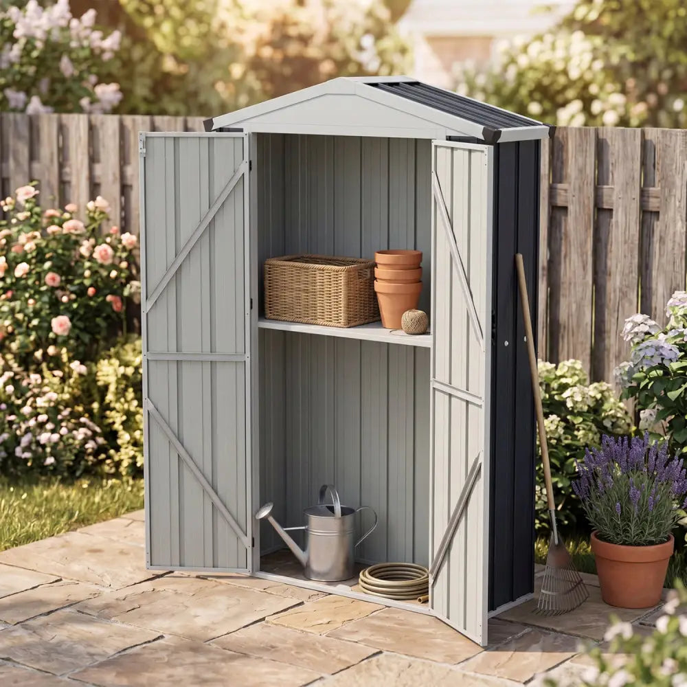 4 x 2 x 6 FT Outdoor Storage Shed with Sloping Roof and Lockable Door-Gray - Gray - Sheds & Outdoor Storage