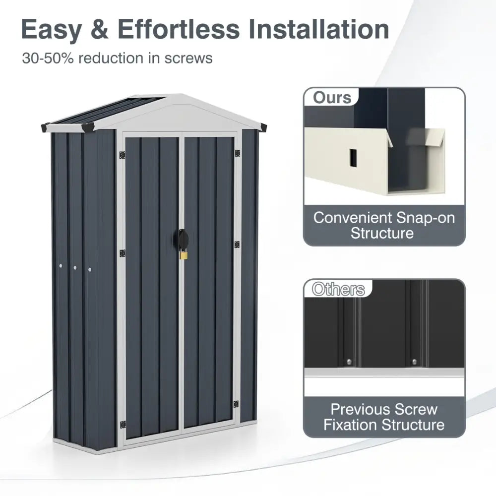 4 x 2 x 6 FT Outdoor Storage Shed with Sloping Roof and Lockable Door-Gray - Gray - Sheds & Outdoor Storage