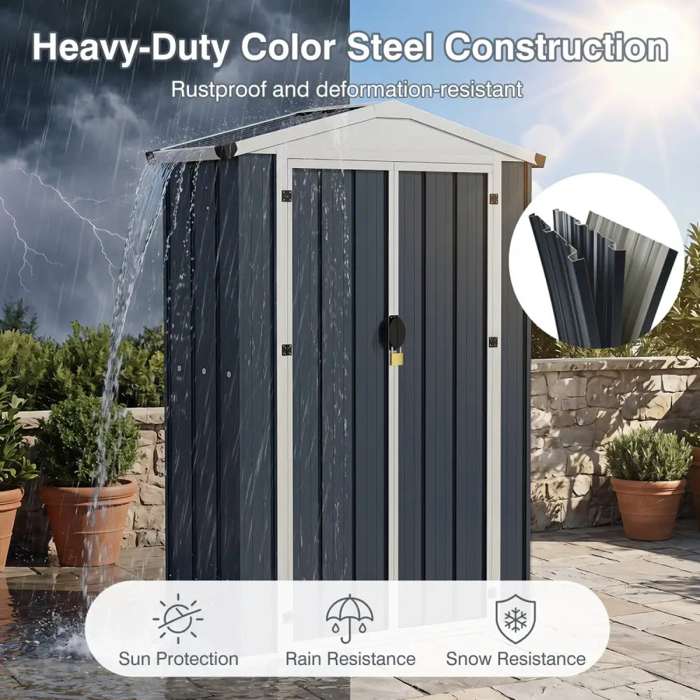 4 x 2 x 6 FT Outdoor Storage Shed with Sloping Roof and Lockable Door-Gray - Gray - Sheds & Outdoor Storage