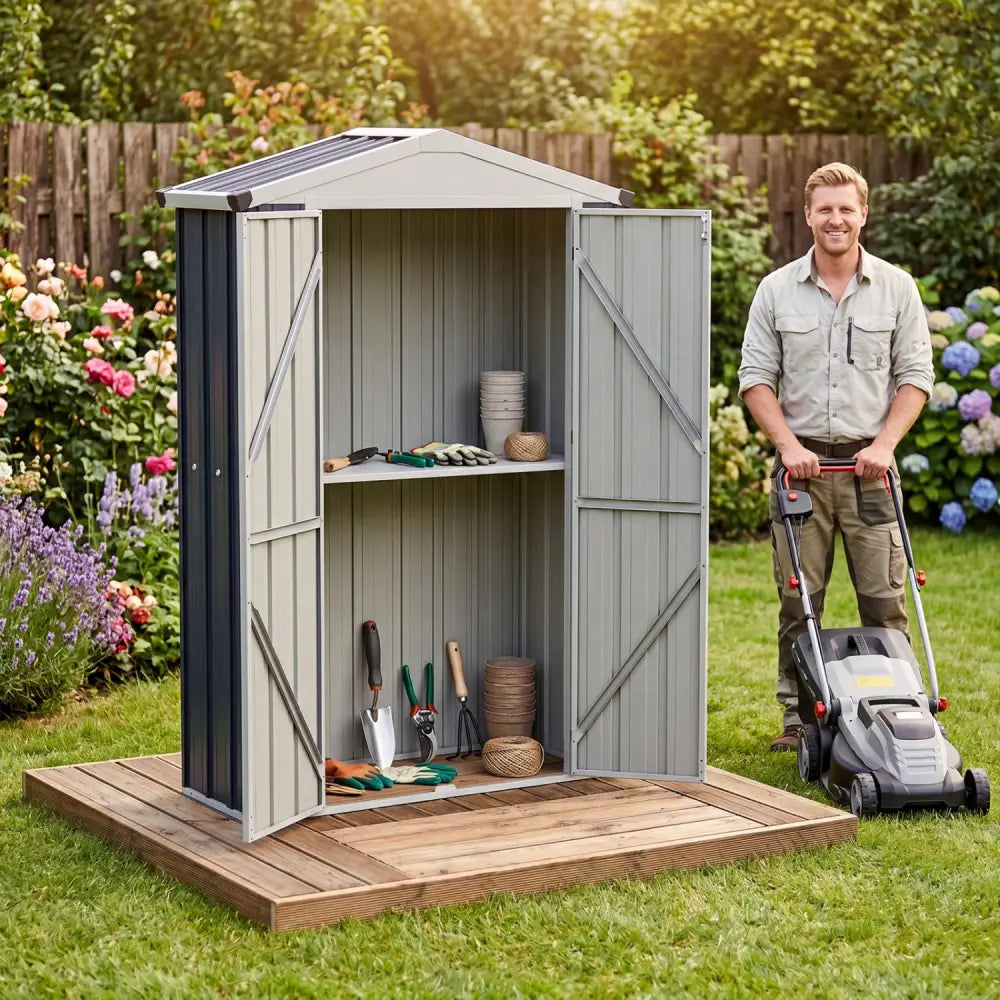 4 x 2 x 6 FT Outdoor Storage Shed with Sloping Roof and Lockable Door-Gray - Gray - Sheds & Outdoor Storage
