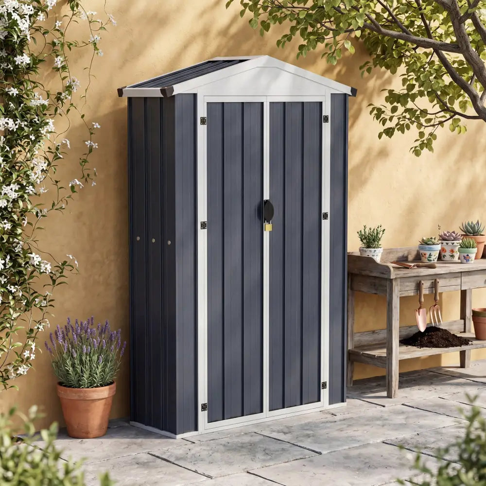 4 x 2 x 6 FT Outdoor Storage Shed with Sloping Roof and Lockable Door-Gray - Gray - Sheds & Outdoor Storage