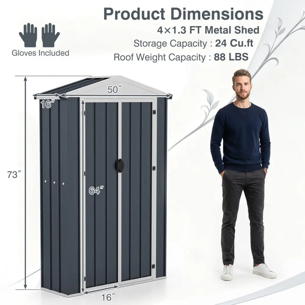 4 x 2 x 6 FT Outdoor Storage Shed with Sloping Roof and Lockable Door-Gray - Gray - Sheds & Outdoor Storage