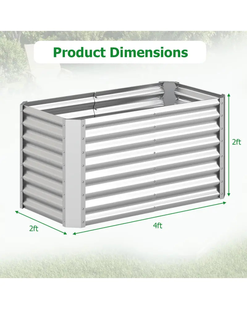 4 x 2 x 2 FT Galvanized Raised Garden Bed Rectangular Galvanized Metal Planter Box-Silver - Silver - Raised Garden Beds