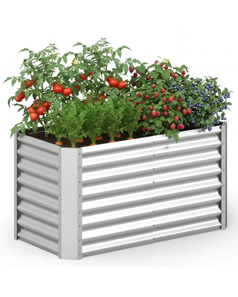 4 x 2 x 2 FT Galvanized Raised Garden Bed Rectangular Galvanized Metal Planter Box-Silver - Silver - Raised Garden Beds