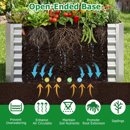4 x 2 x 2 FT Galvanized Raised Garden Bed Rectangular Galvanized Metal Planter Box-Silver - Silver - Raised Garden Beds