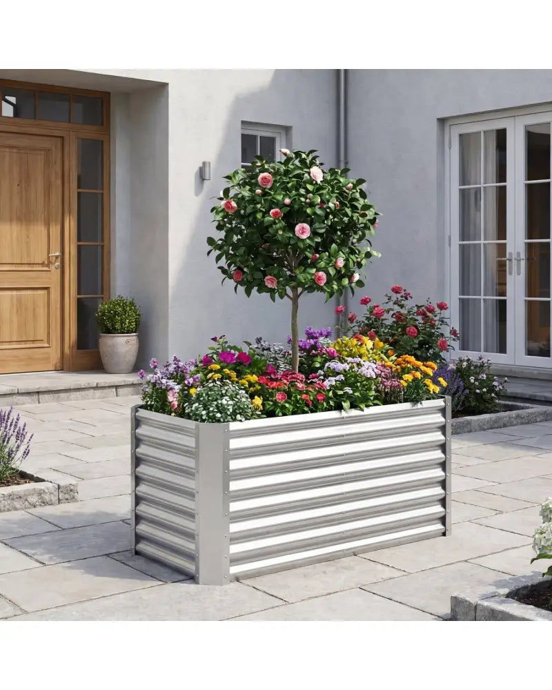 4 x 2 x 2 FT Galvanized Raised Garden Bed Rectangular Galvanized Metal Planter Box-Silver - Silver - Raised Garden Beds