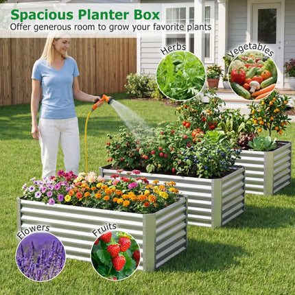 4 x 2 x 2 FT Galvanized Raised Garden Bed Rectangular Galvanized Metal Planter Box-Silver - Silver - Raised Garden Beds