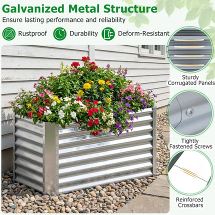 4 x 2 x 2 FT Galvanized Raised Garden Bed Rectangular Galvanized Metal Planter Box-Silver - Silver - Raised Garden Beds