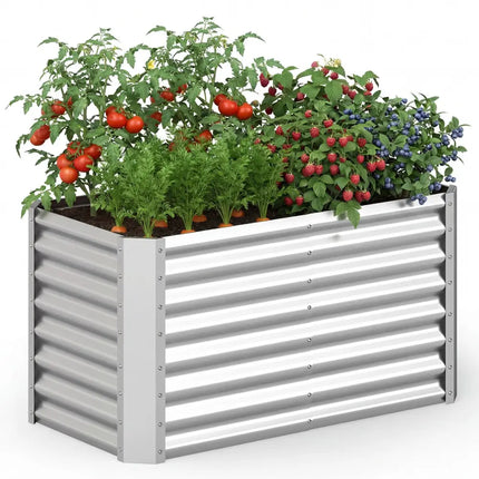 4 x 2 x 2 FT Galvanized Raised Garden Bed Rectangular Galvanized Metal Planter Box-Silver - Silver - Raised Garden Beds