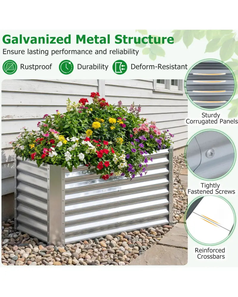 4 x 2 x 2 FT Galvanized Raised Garden Bed Rectangular Galvanized Metal Planter Box-Silver - Silver - Raised Garden Beds