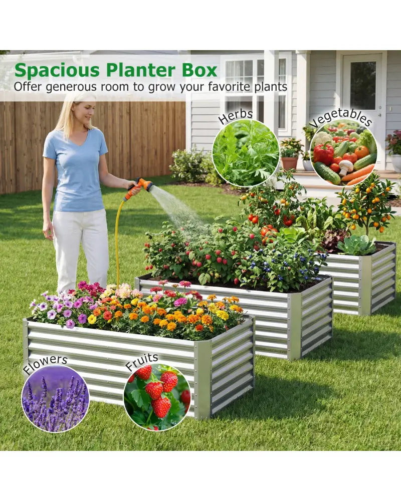4 x 2 x 2 FT Galvanized Raised Garden Bed Rectangular Galvanized Metal Planter Box-Silver - Silver - Raised Garden Beds