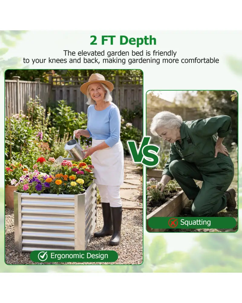 4 x 2 x 2 FT Galvanized Raised Garden Bed Rectangular Galvanized Metal Planter Box-Silver - Silver - Raised Garden Beds