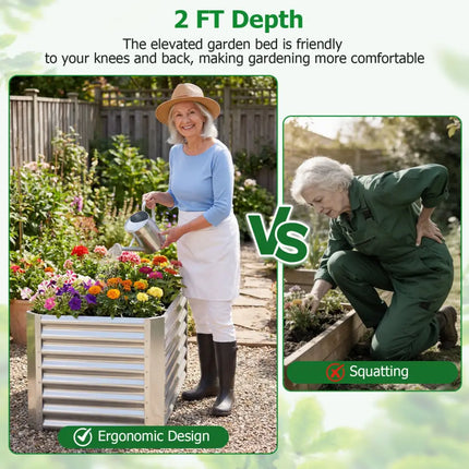 4 x 2 x 2 FT Galvanized Raised Garden Bed Rectangular Galvanized Metal Planter Box-Silver - Silver - Raised Garden Beds