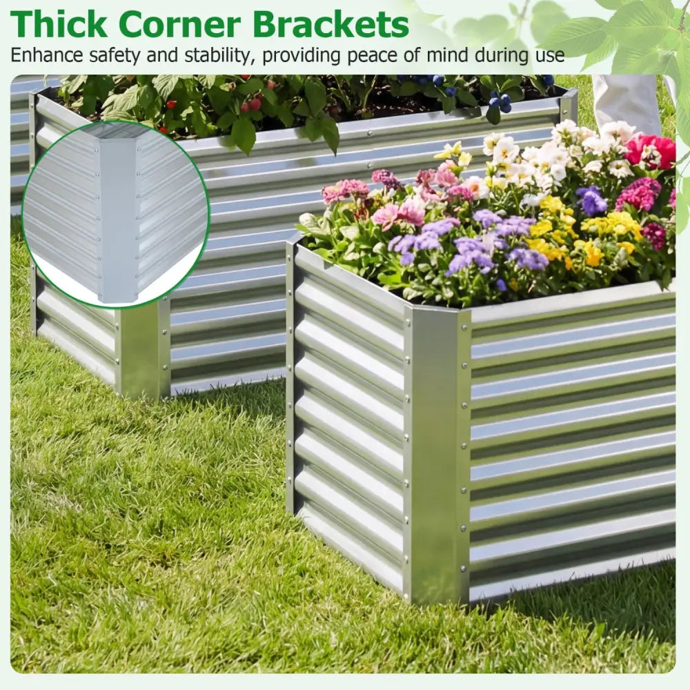 4 x 2 x 2 FT Galvanized Raised Garden Bed Rectangular Galvanized Metal Planter Box-Silver - Silver - Raised Garden Beds