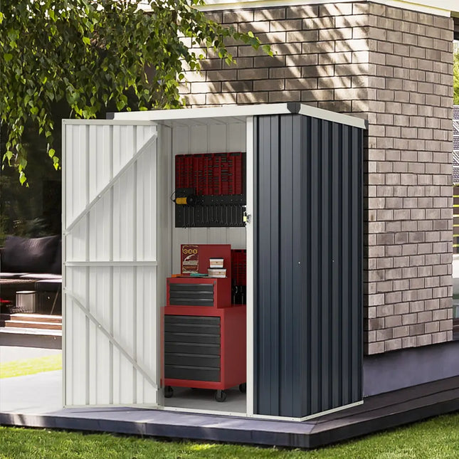 4 x 3 FT Metal Outdoor Storage Shed with Lockable Door-Gray - Gray - Sheds & Outdoor Storage