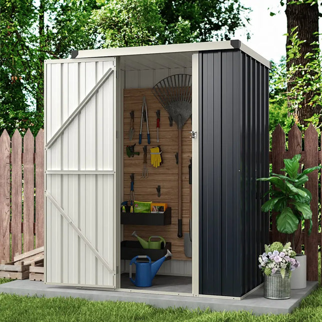 4 x 3 FT Metal Outdoor Storage Shed with Lockable Door-Gray - Gray - Sheds & Outdoor Storage