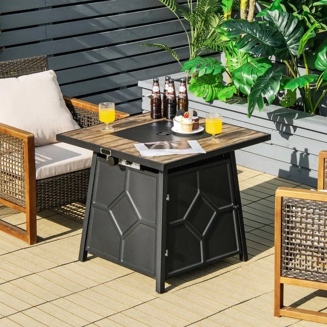 40 000 BTU 28 Inches Propane Gas Fire Pit Table With Cover - Black - Fire Pit Tables