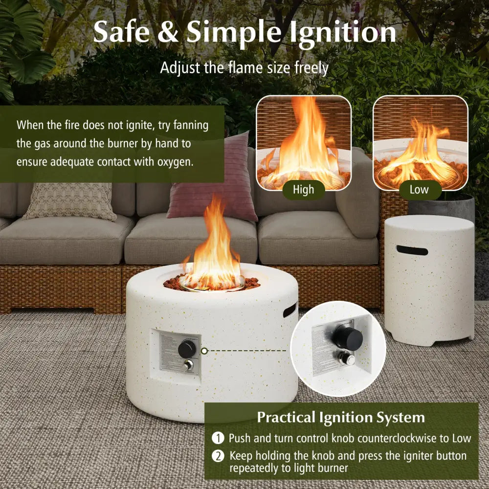 40 000 BTU Fire Pit Table Set with Hideaway Tank Holder - White - Fire Pit Tables