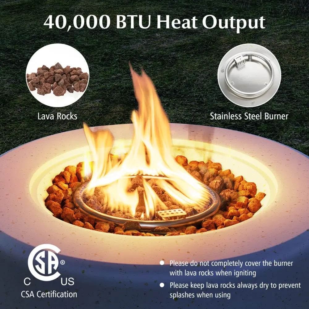 40 000 BTU Fire Pit Table Set with Hideaway Tank Holder - White - Fire Pit Tables