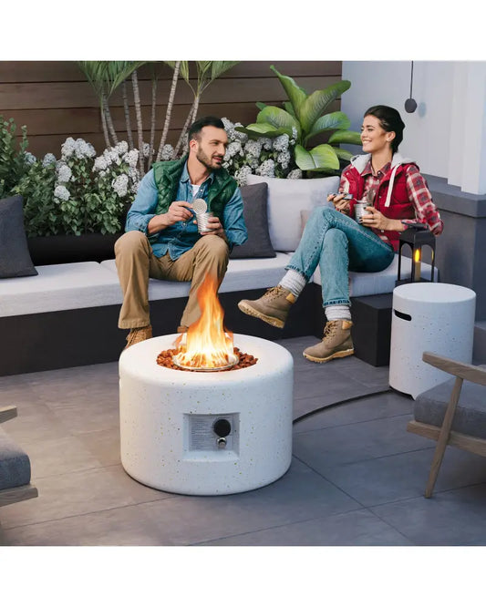 40 000 BTU Fire Pit Table Set with Hideaway Tank Holder - White - Fire Pit Tables