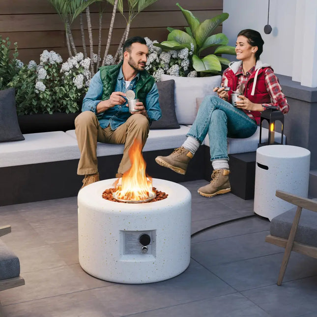 40 000 BTU Fire Pit Table Set with Hideaway Tank Holder - White - Fire Pit Tables