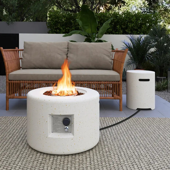 40 000 BTU Fire Pit Table Set with Hideaway Tank Holder - White - Fire Pit Tables