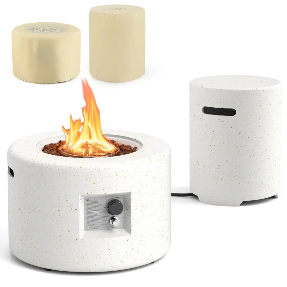 40 000 BTU Fire Pit Table Set with Hideaway Tank Holder - White - Fire Pit Tables