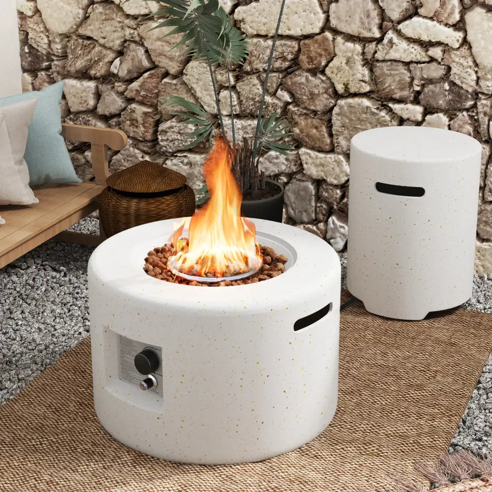 40 000 BTU Fire Pit Table Set with Hideaway Tank Holder - White - Fire Pit Tables