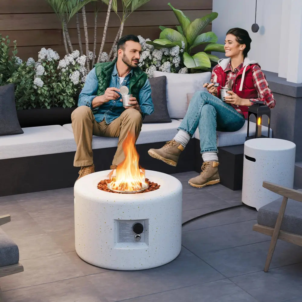 40 000 BTU Fire Pit Table Set with Hideaway Tank Holder - White - Fire Pit Tables