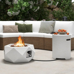 40 000 BTU Fire Pit Table Set with Stainless Steel Burner - White - Fire Pit Tables