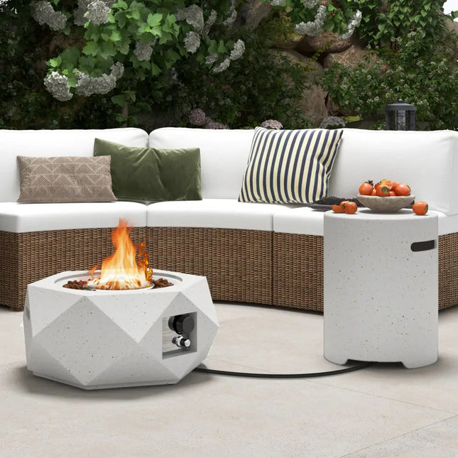40 000 BTU Fire Pit Table Set with Stainless Steel Burner - White - Fire Pit Tables