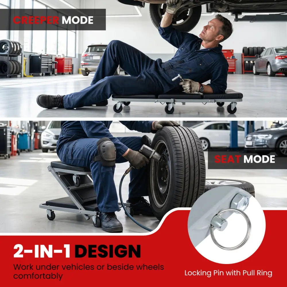 40’’ 2-in-1 Mechanic Creeper & Z-Seat with 6 Swivel CastersBlack - Black & Gray - Garages