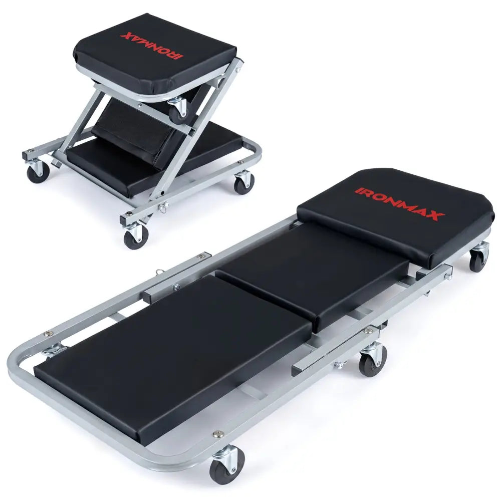 40’’ 2-in-1 Mechanic Creeper & Z-Seat with 6 Swivel CastersBlack - Black & Gray - Garages