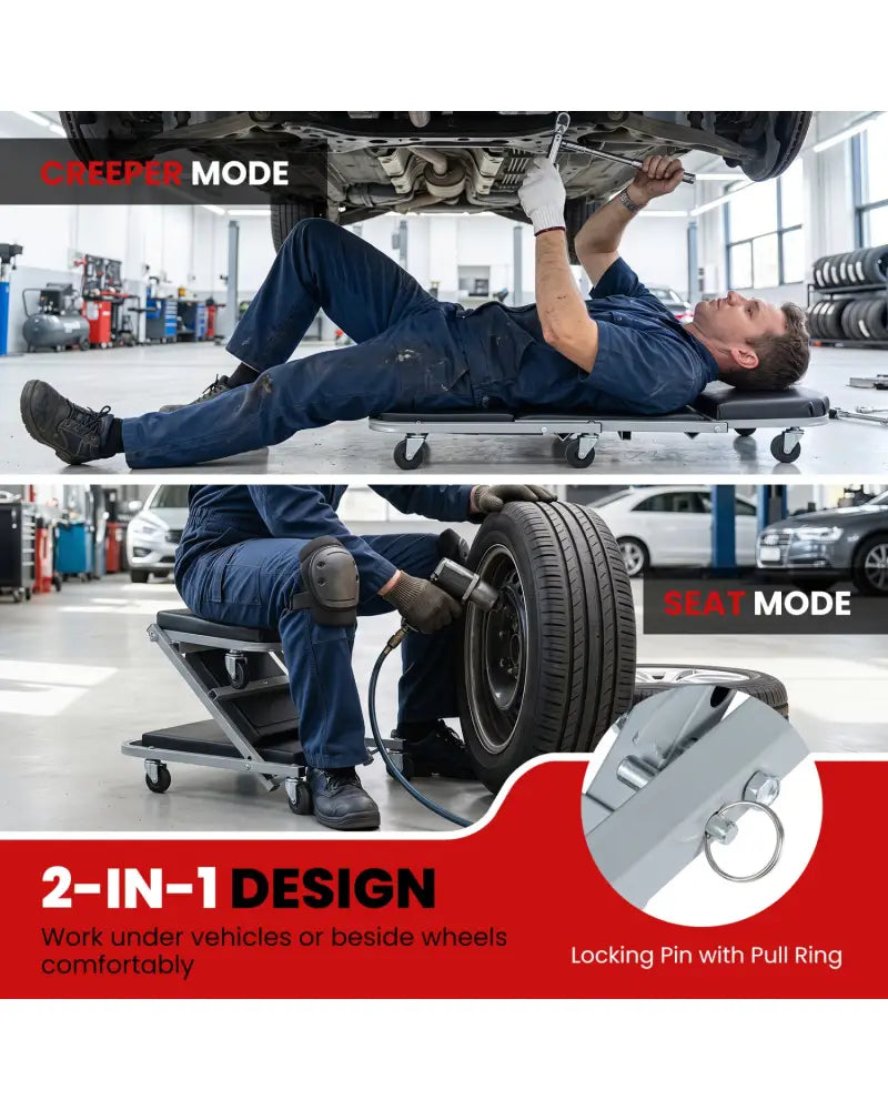 40’’ 2-in-1 Mechanic Creeper & Z-Seat with 6 Swivel CastersBlack - Black & Gray - Garages