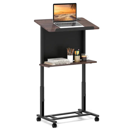 40.5-49 Inch Height Adjustable Rolling Podium Stand Lectern Table-Black Costway
