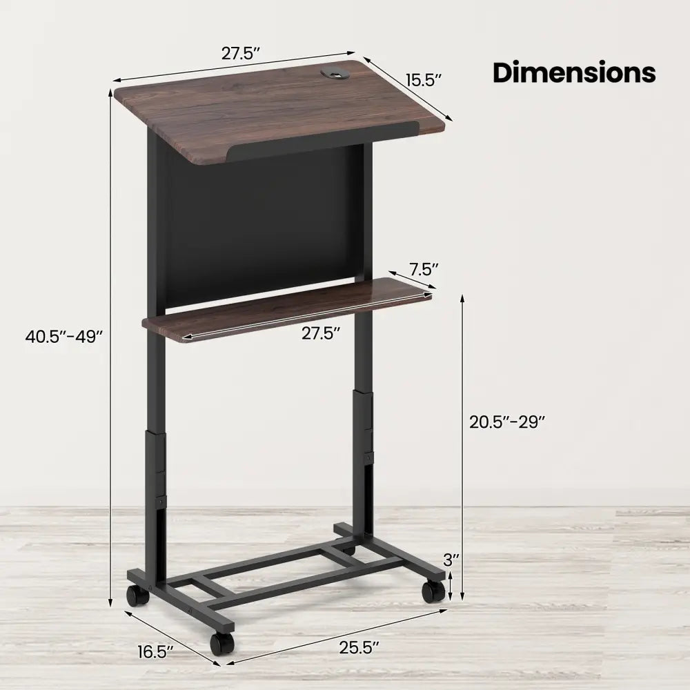 40.5-49 Inch Height Adjustable Rolling Podium Stand Lectern Table-Black - Black - Laptop Tables & Printer Stands