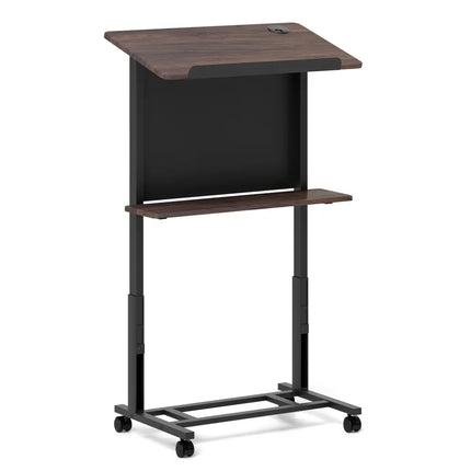 40.5-49 Inch Height Adjustable Rolling Podium Stand Lectern Table-Black Costway