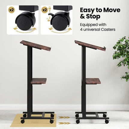 40.5-49 Inch Height Adjustable Rolling Podium Stand Lectern Table-Black Costway