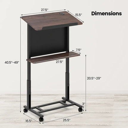 40.5-49 Inch Height Adjustable Rolling Podium Stand Lectern Table-Black Costway