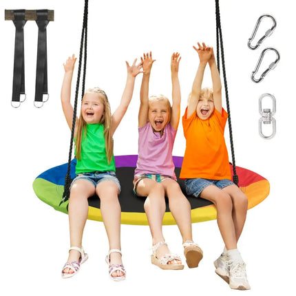 40 Inch 770 lbs Flying Saucer Tree Swing Kids Gift with 2 Tree Hanging Straps-Multicolor - Multicolor - Swing & Playsets