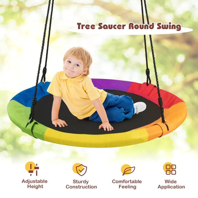 40 Inch 770 lbs Flying Saucer Tree Swing Kids Gift with 2 Tree Hanging Straps-Multicolor - Multicolor - Swing & Playsets
