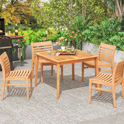 40 Inch Acacia Wood Dining Square Bistro Table with 1.96 Inch Umbrella Hole - Natural - Patio Dining Tables