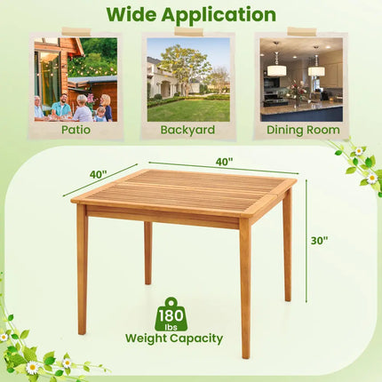 40 Inch Acacia Wood Dining Square Bistro Table with 1.96 Inch Umbrella Hole - Natural - Patio Dining Tables