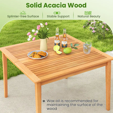 40 Inch Acacia Wood Dining Square Bistro Table with 1.96 Inch Umbrella Hole - Natural - Patio Dining Tables