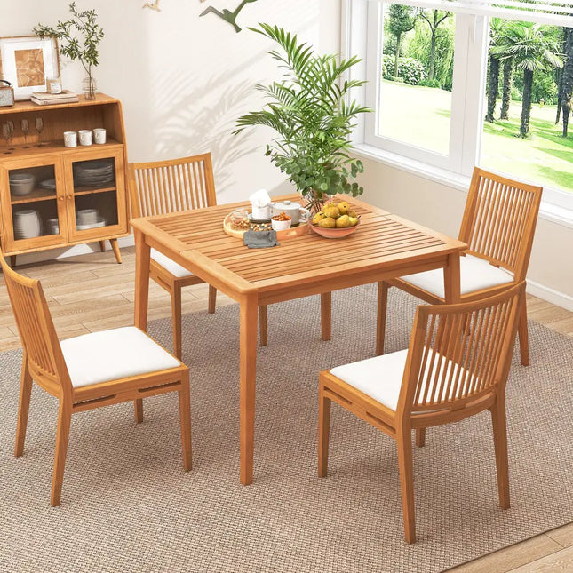 40 Inch Acacia Wood Dining Square Bistro Table with 1.96 Inch Umbrella Hole - Natural - Patio Dining Tables