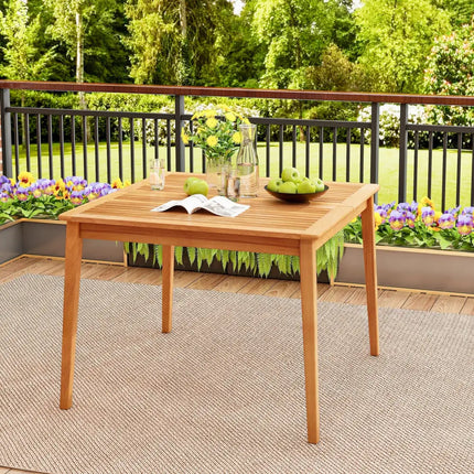 40 Inch Acacia Wood Dining Square Bistro Table with 1.96 Inch Umbrella Hole - Natural - Patio Dining Tables