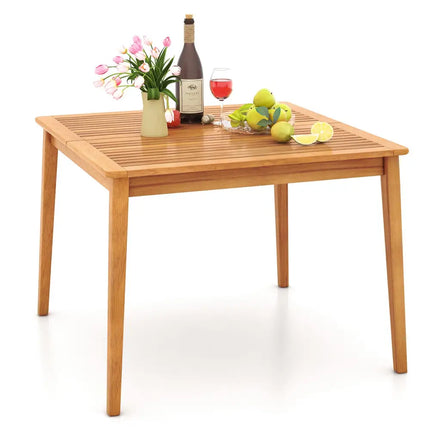40 Inch Acacia Wood Dining Square Bistro Table with 1.96 Inch Umbrella Hole - Natural - Patio Dining Tables