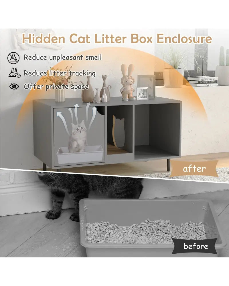 40 Inch Cat Litter Box Enclosure for 2 Cats Hidden Cat Washroom-Gray - Gray - Cat Houses