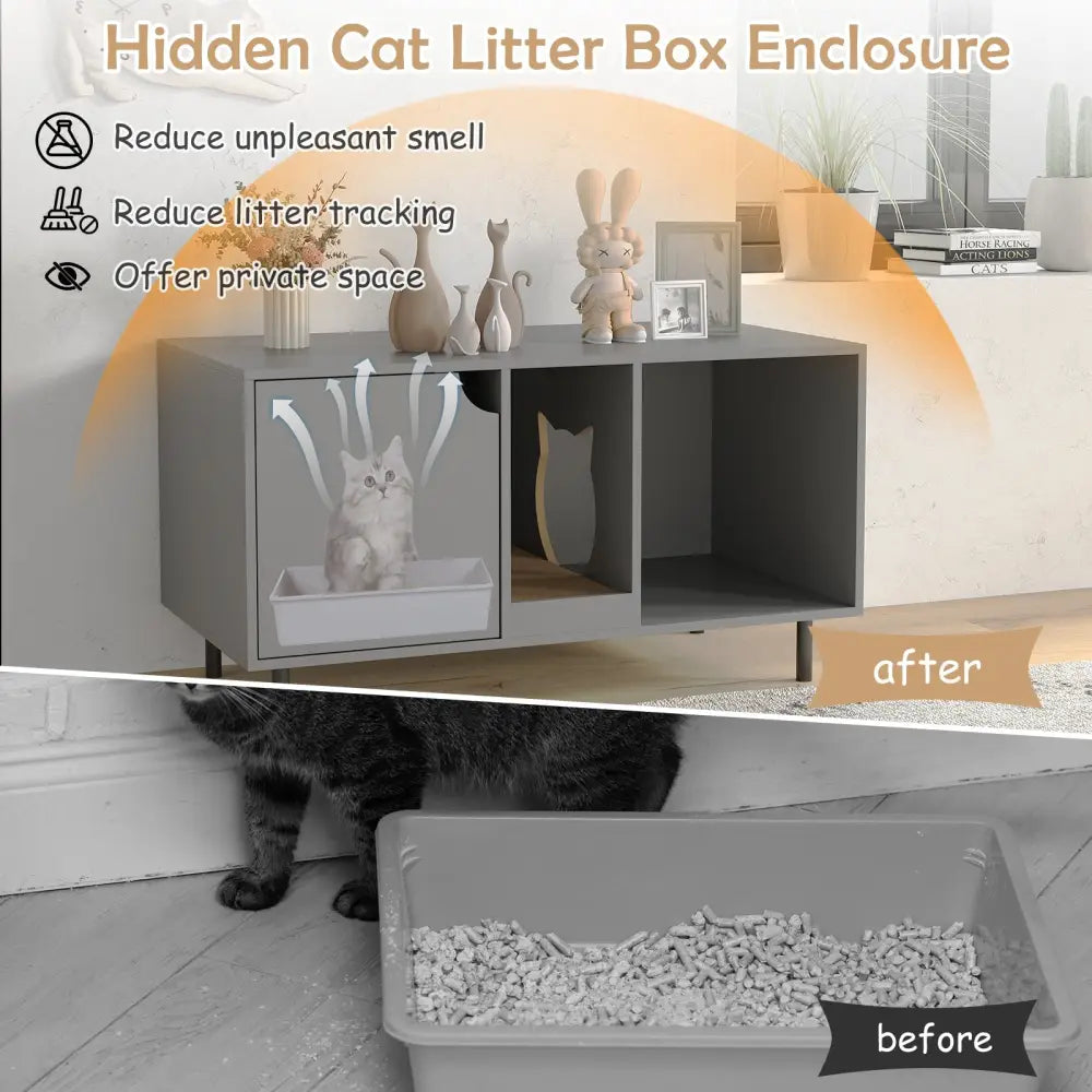 40 Inch Cat Litter Box Enclosure for 2 Cats Hidden Cat Washroom-Gray - Gray - Cat Houses
